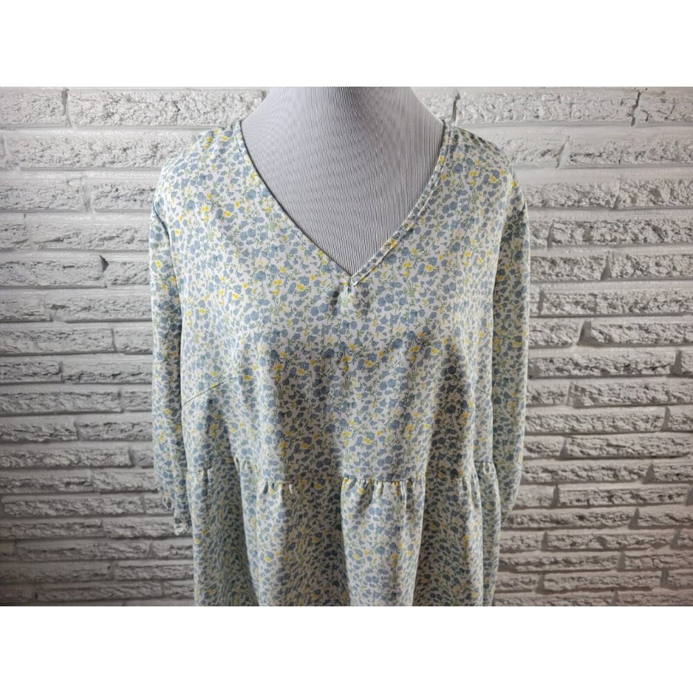 Agnes Orinda Womens Top 2X Plus 3/4 Sleeve Blue Floral Polyester FLO397XE - Picture 3 of 7